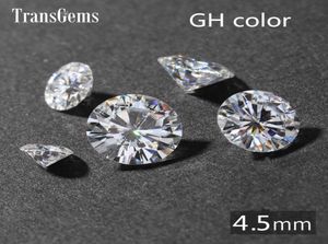 TransGems 04 ct Karat 45 mm GH farbloser, runder, im Labor gezüchteter Moissanit-Diamant im Brillantschliff, Test positiv als echter Diamant 1945254