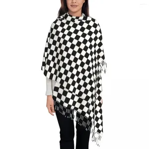 Berets Lady Long Black And White Checkerboard Geometric Pattern Scarves Women Winter Soft Warm Tassel Shawl Wrap Geometry Scarf