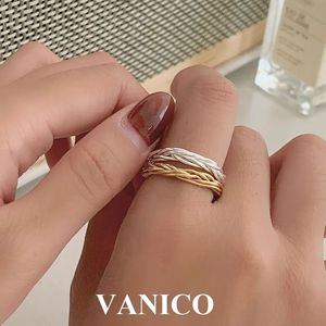 Wedding Rings Simple Rope Knot Twist Open Ring 925 Sterling Silver Gold Plated Korean Trendy Adjustable Plain Twisted Infinity Rings for Women 231214