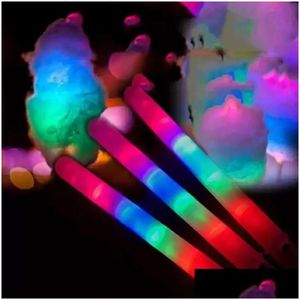 Otro evento Suministros para fiestas Stock LED Light Up Cotton Candy Cones Colorf Glowing Marshmallow Sticks Impermeable Glow Drop Entrega Ho DHM2N