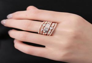 5 PCS Charm Vintage Sparkly Rose Gold Color Crystal Rhinestone stapelbar ring för kvinnor Bröllopsmycken7839637