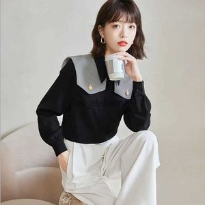 Women's Blouses Shirts Women Tops French Style Elegant Plaid Shawl Spliced Long Sleeved Black Shirt Office Lady Casual Loose Blouse Spring Autumn D1825 YQ231214