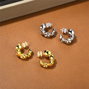 French Top Quality Gold Half Round Panel Earrings for Women's Light Luxury Design Charm Trend Jewelry Accessories