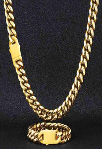 Wholale Joyeria Acero Inoxidável Banhado A Ouro Figaro Corrente Miami Curb Cuban Link Colar Pulseira Men039s Conjunto de joias 26343964392