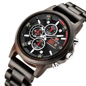 ساعة خشبية للرجال مع طلب كرونوغراف الفولاذ المقاوم للصدأ chronograph luminous 262a