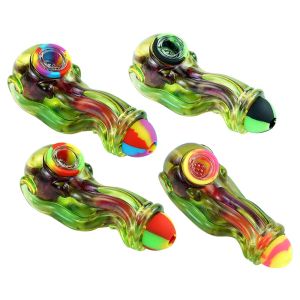 Silicone Resin Hand Pipe Inkfish Style Sepia Shape Dry Herb Tobacco Hand Smoking Pipes with Glass Bowl Piece Oil Burner Unbreakable LL