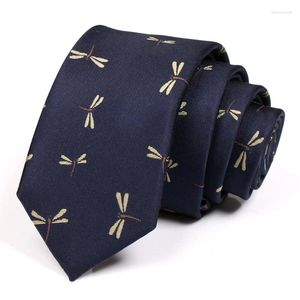 Bow Ties Brand Men's Navy Blue 6cm Tie Dragonfly Print för män Business Suit Work Neck Högkvalitativ Fashion Formell slips