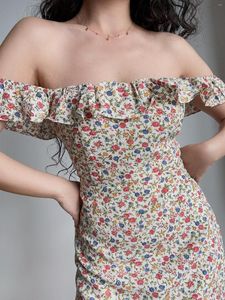 Повседневные платья Beran в американском стиле, милое ретро-платье с квадратным воротником и открытыми плечами, с оборками, облегающее платье с пасторальным цветочным принтом, юбка