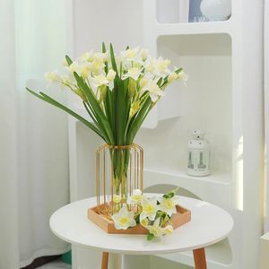 Decorative Flowers 3Pcs 21.65" High-end Artificial Daffodils Fake Silk Narcissus Spring Flore With Leaves For Home Wedding Table Room Decor