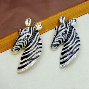 Brooches MITTO FASHION JEWELRIES AND HIGH-END ACCESSORIES BLACK ENAMEL CLEAR RHINESTONES PAVED ZEBRA VINTAGE WOMEN DRESS BROOCH