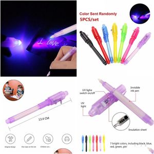 Latarki pochodnie latarki pochodnie 2022 5pcs/Set MTI-Funkcja Niewidzialna atrament Pen UV Mini LED LED Black Light z bateriami d dhgit