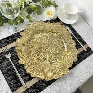 50PCS Reef Charger Plate Plastic 33CM Decorative Dining Plate Gold Dinner Serving Wedding Christmas Decor Table Place Setting