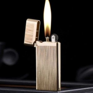 Маленькая и тонкая портативная металлическая керосиновая зажигалка с открытым пламенем, персонализированная креативная
