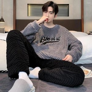 Men's Sleepwear Winter Men Thicken Coral Velvet Pijamas Cartoon Leisure Pajamas Set Soft Fleece Pyjama Homme For Sleeping