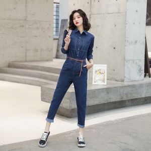 2023 Spring New Jumpsuit Women's Fashion Korean Version Denim Jumpsuit Workwear Pants Långärmad bantningsbälte