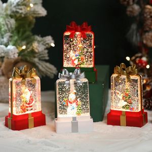 Decorative Objects Figurines 2024 Santa Claus Snowman Xmas Christmas Eve Box Gifts Shape Couple And Kid Gift Crystal Ball Ornaments Table Decoration Gift 231214