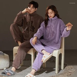 Women's Sleepwear Men Pajamas Women Pajama Sets Couple Autumn Winter Warm Flannel Big Size Zippers Nightwear Kawaii Clothing