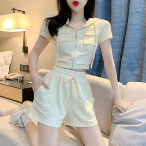 Casual Short Suit Female Summer New Fashion Little Zipper Hooded Sports Two-Piece Suit Female Tide.