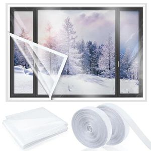 冬のためのカーテンウィンドウフィルム透明シュリンク断熱自己接着屋内熱保護再利用可能