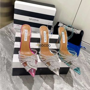 Tasarımcı Aquazzura Yüksek Kaliteli Elbise Ayakkabı Yeni Yaz Sandalet 10 cm Kadın Topuklar Crysta Buckle Party Lady Wedding Seation Switt 100% deri taban sandal