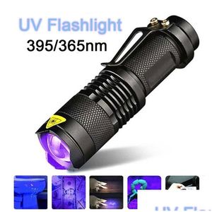 المصابيح الكهربائية مشاعل المصابيح الكهربائية مشاعل LED UV Traviolet Torch مع Zoom وظيفة Mini أسود فاتح البول البول كاشف العقرب DHQCB