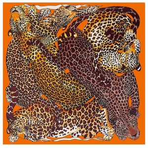 Lenços pobing lenço de seda mulheres grandes xales de leopardo quadrado bandana de luxo de luxo de luxo hijab muçulmano lenço feminino feminino 130cm 231214