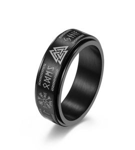 Anéis de casamento nórdicos Viking Text Rotatable Titanium Steel for Men Rune Caractere Vintage Jóias Male Gream 8mm9463733