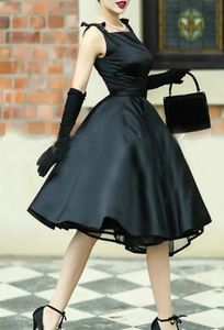 Vintage Black Short Women Prom Party Dress 2024 Square Satin Tea Length Sleeveless Evening Formal Gowns Abendkleider Robe De Soiree