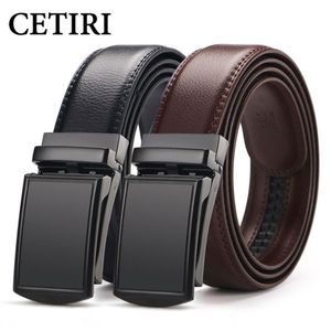 Cetiri masculino catraca clique cinto de couro genuíno vestido para homens jeans holeless fivela deslizante automática preto marrom cintos 262f