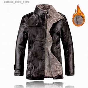 Casaco de couro sintético masculino, jaqueta retrô de inverno com forro de pele quente, trincheira, moda urbana, marca grossa, jaquetas de motociclista, roupas q231212