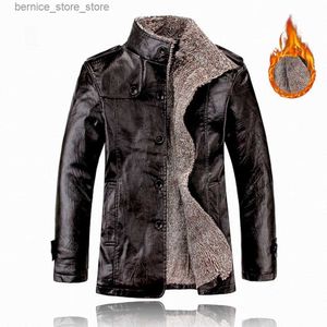 Mäns päls faux päls retro vinter mäns faux läder kappa jacka varm päls fodrad dike outwear streetwear förtjockna märke cyklist jackor kläder q231212