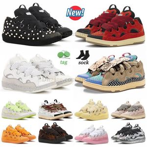 Lanvin Lanvins Lüks Lavin Deri Curb Spor Sakinler Tasarımcı Ayakkabı Erkekler İçin Lavin Lavina Olağanüstü Sıradan Spor Paris Calfskin Kauçuk Nappa 【code ：L】 Plaka Formu Eğitmenler