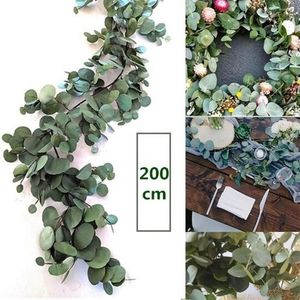 Fiori decorativi 2M Vite di Natale Foglie di eucalipto artificiali Falso verde Ghirlanda per Natale Festa di nozze Tavolo da parete per la casa Doo221U