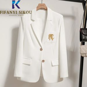 Ternos femininos blazers branco blazer jaqueta feminina de alta qualidade moda bordado único breasted terno jaqueta senhoras casual escritório formal blazers casaco 231213