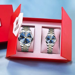 Relógios de pulso Olevs Luxo Quartz Casal Relógios Moda Original Rhombus Mirror Watch para Homens e Mulheres Data Display Lover's Watch Gifts Set 231213