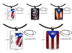 Para colar de presente unissex com vidro de aço cabochão de vidro pendente longo colar de retângulo Puerto Rico Flag1312577