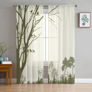 Cortina de madeira verde natureza silhueta sala de estar cortinas de tule tratamento de janela decoração de casa quarto escritório café cortinas transparentes 231213