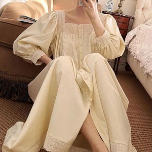 Damen-Nachtwäsche, viktorianisches Nachtkleid, Frühling und Herbst, reine Baumwolle, langärmelig, Peignoir, Vintage-Nachthemden, Prinzessinnen-Nachtwäsche
