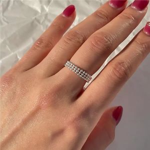 Fedi nuziali Amaiyllis Argento sterling 925 Semplice moda Perlina rotonda Anello in argento semplice regolabile Nicchia Minimalista Anello con perline Gioielli 231214