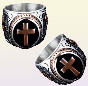 Mens Stainless Steel Celtic Medieval Cross RingPunk Men RingsRock Rings Silver Black Size 71312934844730438