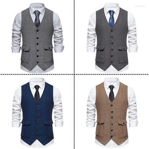 Men's Vests Men Suit Vest Single Breasted Woolen Blended Sleeveless Jacket Blazer Slim Fit Casual Wedding Formal Business Waistcoat