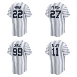 Juan Soto 22 Baseballtröjor Aaron Judge 99 Anthony Volpe 11 Giancarlo Stanton 27 Anthony Rizzo 48 Jersey White Color Button Up Men Size S-XXXL SITTYCHED