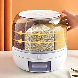 Organização de armazenamento de cozinha Rotação de cozinha 6kg Plástico Pet Arroz Dispensador de grãos Recipiente de alimentos Balde de grãos Caixa de armazenamento Dispensador Presente de inauguração 231213