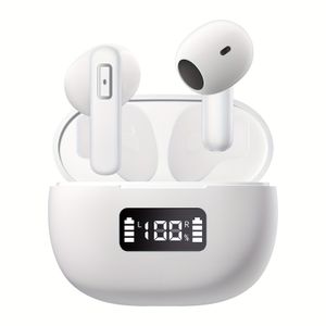 V5.3 Wireless Earbuds, TWS Earphones with ENC HD Mic, Deep Bass, Noise Cancelling, 30H Playtime, IP54 Waterproof, Dual Mic, Low Latency, LED Battery Display