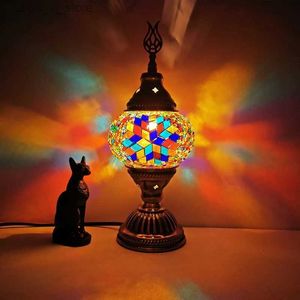 Nattlampor handgjorda bordslampa turkiska målade glas lampskärm konst vintage romantisk mosaikdesktop dekorativa ljus nattbord nattljus yq231214