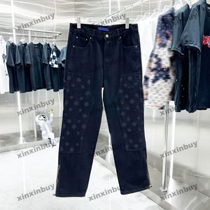 xinxinbuy 2024 män kvinnor designer jeans byxa emboss brev jacquard paris broderi set denim casual byxor svart blå grå m-3xl