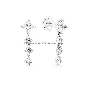 Ohrstecker Weihnachten funkelnde Aussage Halo Bars Ohrringe für Frauen 925 Sterling Silber rund quadratisch S925 Brincos Fine Jewelry 290058C01 2 Dhsiq