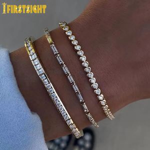 Chain Iced Out Bling Tennis Chain Bracelet Square Stone Charm Bangle Luxury Gold Color CZ Cubic Zirconia Women Jewelry 231214