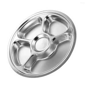 Dinnerware Sets Stainless Steel Plates Divided Dinner Plate 5 Section Round Tray For Adults Kids Portion Control