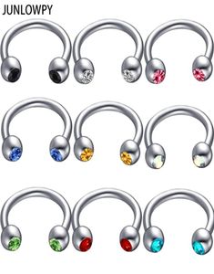 mix 614mm Silver Septum Gem Eyebrow Piercing 100pcslot with 10 color Body Piercing 16G Nose Hoop Tragus Ear Body Jewelry Men8906501